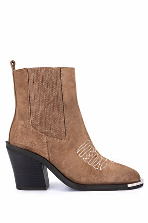 Tamer Tanca Kadın Hakiki Deri Taupe Süet Klasik Bot 33 20020 BN BOT SK25-26 TAUPE SUET