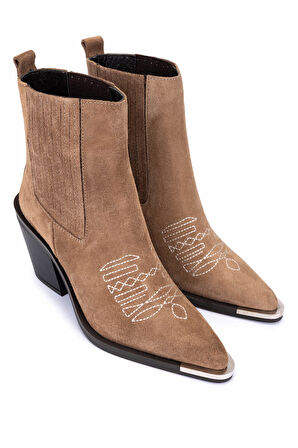 Tamer Tanca Kadın Hakiki Deri Taupe Süet Klasik Bot 33 20020 BN BOT SK25-26 TAUPE SUET