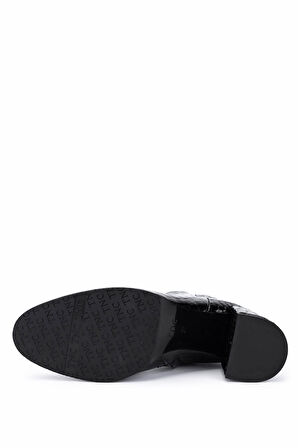 Tamer Tanca Kadın Hakiki Deri Siyah Rugan Klasik Bot 33 17020 BN BOT SK25-26 SIYAH KROKO RUGAN