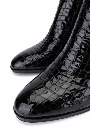 Tamer Tanca Kadın Hakiki Deri Siyah Rugan Klasik Bot 33 17020 BN BOT SK25-26 SIYAH KROKO RUGAN