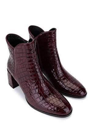 Tamer Tanca Kadın Hakiki Deri Bordo Rugan Klasik Bot 33 17020 BN BOT SK25-26 BORDO KROKO RUGAN