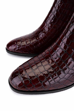 Tamer Tanca Kadın Hakiki Deri Bordo Rugan Klasik Bot 33 17020 BN BOT SK25-26 BORDO KROKO RUGAN