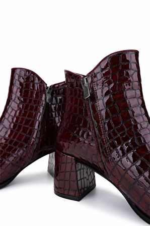 Tamer Tanca Kadın Hakiki Deri Bordo Rugan Klasik Bot 33 17020 BN BOT SK25-26 BORDO KROKO RUGAN