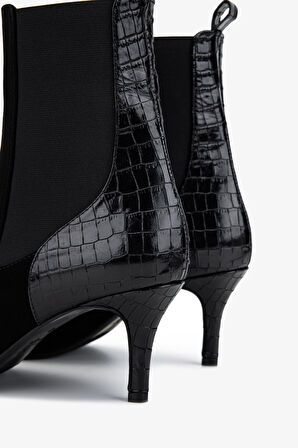 Valmenti Kadın Hakiki Deri Siyah Topuklu Bot 1130 1093 BN BOT SK25-26 SYH SUET/SYH KROKO