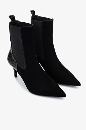 Valmenti Kadın Hakiki Deri Siyah Topuklu Bot 1130 1093 BN BOT SK25-26 SYH SUET/SYH KROKO