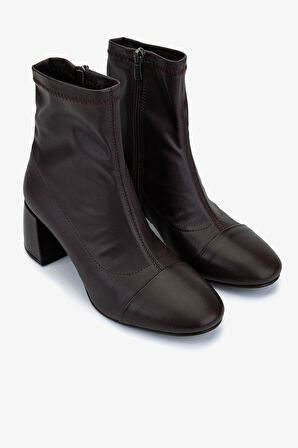 Valmenti Kadın Deri & Suni Kahverengi Topuklu Bot 1130 1063 BN BOT SK25-26 KHV DR/STREC