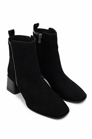 Tamer Tanca Kadın Hakiki Deri Siyah Süet Topuklu Bot 1130 1075 BN BOT SK25-26 SYH MTS SUET/RGN