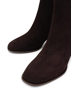 Tamer Tanca Kadın Hakiki Deri Kahverengi Süet Topuklu Bot 1130 1075 BN BOT SK25-26 KHV MTS SUET/RGN