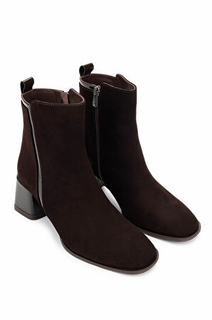 Tamer Tanca Kadın Hakiki Deri Kahverengi Süet Topuklu Bot 1130 1075 BN BOT SK25-26 KHV MTS SUET/RGN