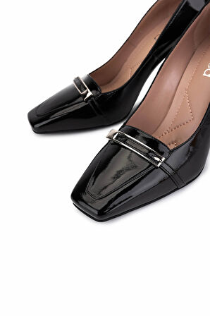 Tamer Tanca Kadın Hakiki Deri Siyah Rugan Topuklu Ayakkabı 1096 2081 BN AYK SK25-26 SIYAH RGN