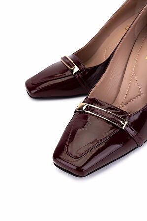 Tamer Tanca Kadın Hakiki Deri Bordo Rugan Topuklu Ayakkabı 1096 2081 BN AYK SK25-26 BORDO RGN