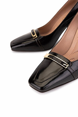 Tamer Tanca Kadın Hakiki Deri Kahverengi Rugan Topuklu Ayakkabı 1096 2081 BN AYK SK25-26 KAHVE RGN