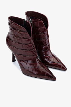 Valmenti Kadın Hakiki Deri Bordo Topuklu Bot 1096 9666 BN BOT SK25-26 BORDO KROKO