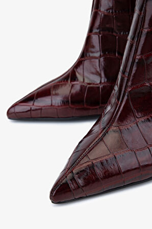 Valmenti Kadın Hakiki Deri Bordo Topuklu Bot 1096 9666 BN BOT SK25-26 BORDO KROKO