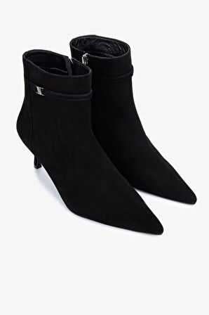 Valmenti Kadın Hakiki Deri Siyah Süet Topuklu Bot 1096 9840 BN BOT SK25-26 SIYAH SUET