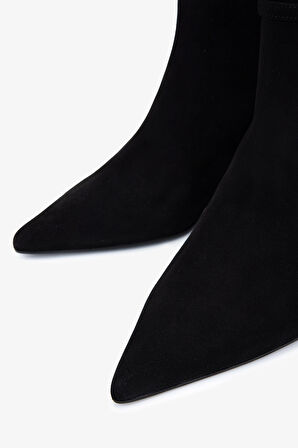 Valmenti Kadın Hakiki Deri Siyah Süet Topuklu Bot 1096 9840 BN BOT SK25-26 SIYAH SUET