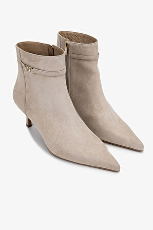 Valmenti Kadın Hakiki Deri Bej Süet Topuklu Bot 1096 9840 BN BOT SK25-26 BEJ SUET