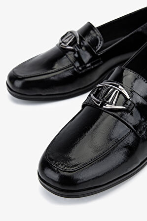 Valmenti Kadın Hakiki Deri Siyah Rugan Loafer Ayakkabı 1065 2007 BN AYK SK25-26 SIYAH RGN