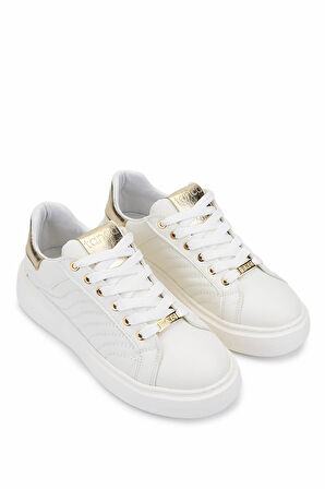 Tamer Tanca Kadın Beyaz Suni Deri Sneakers & Spor Ayakkabı 1065 065 BN AYK SK25-26 BEYAZ/GOLD