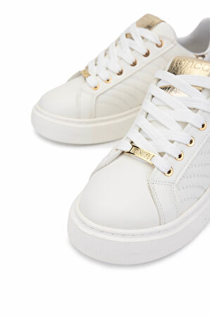 Tamer Tanca Kadın Beyaz Suni Deri Sneakers & Spor Ayakkabı 1065 065 BN AYK SK25-26 BEYAZ/GOLD