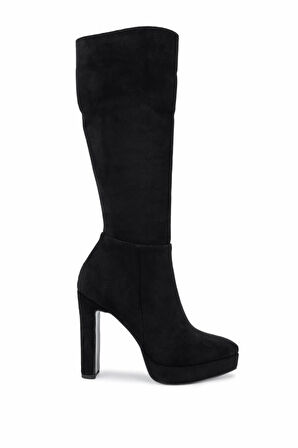 Tamer Tanca Kadın Suni Deri Siyah Süet Topuklu Çizme 1065 606 BN CZM SK25-26 SIYAH SUET