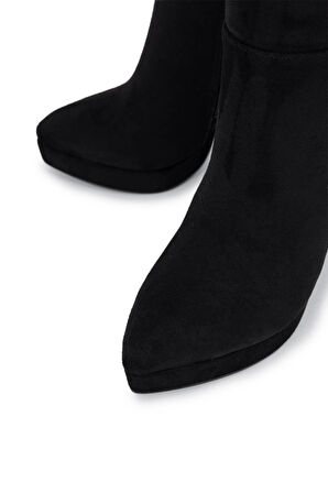 Tamer Tanca Kadın Suni Deri Siyah Süet Topuklu Çizme 1065 606 BN CZM SK25-26 SIYAH SUET