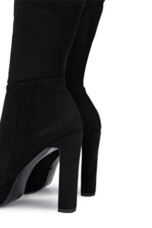 Tamer Tanca Kadın Suni Deri Siyah Süet Topuklu Çizme 1065 606 BN CZM SK25-26 SIYAH SUET