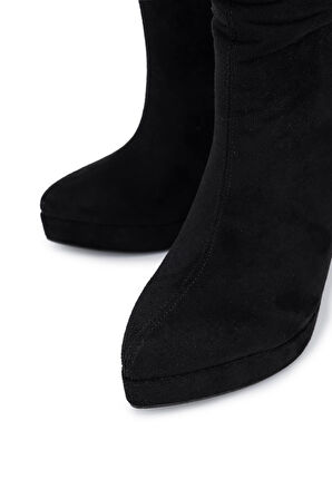 Tamer Tanca Kadın Suni Deri Siyah Süet Topuklu Bot 1065 605 BN BOT SK25-26 SIYAH SUET