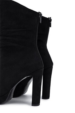 Tamer Tanca Kadın Suni Deri Siyah Süet Topuklu Bot 1065 605 BN BOT SK25-26 SIYAH SUET