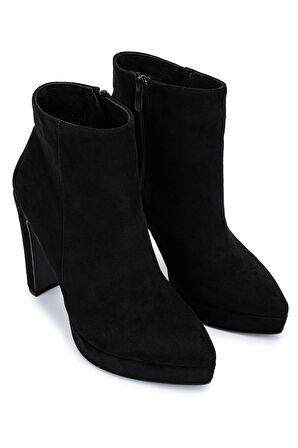 Tamer Tanca Kadın Suni Deri Siyah Süet Topuklu Bot 1065 601 BN BOT SK25-26 SIYAH SUET