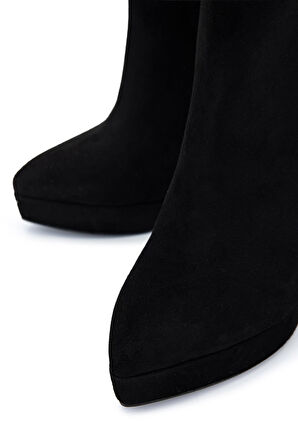 Tamer Tanca Kadın Suni Deri Siyah Süet Topuklu Bot 1065 601 BN BOT SK25-26 SIYAH SUET