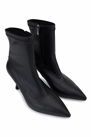 Tamer Tanca Kadın Hakiki Deri Siyah Topuklu Bot 1065 800 BN BOT SK25-26 SIYAH STREC