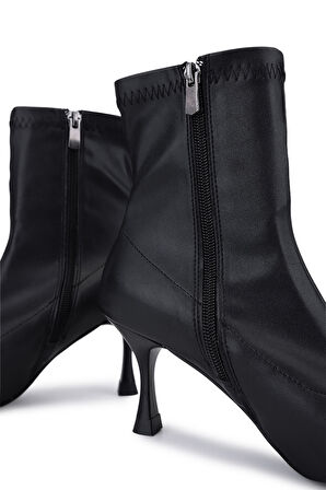 Tamer Tanca Kadın Hakiki Deri Siyah Topuklu Bot 1065 800 BN BOT SK25-26 SIYAH STREC