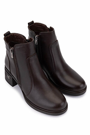 Tamer Tanca Kadın Hakiki Deri Kahverengi Topuklu Bot 1065 2700 BN BOT SK25-26 KAHVE DR