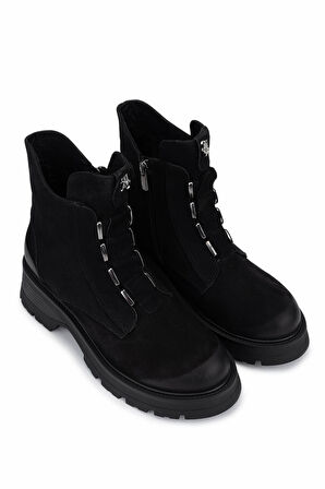 Tamer Tanca Kadın Hakiki Deri Siyah Nubuk Topuklu Bot 1065 3010 BN BOT SK25-26 SIYAH NBK