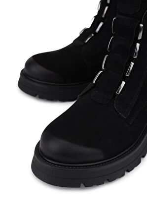 Tamer Tanca Kadın Hakiki Deri Siyah Nubuk Topuklu Bot 1065 3010 BN BOT SK25-26 SIYAH NBK