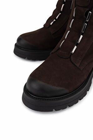 Tamer Tanca Kadın Hakiki Deri Kahverengi Nubuk Topuklu Bot 1065 3010 BN BOT SK25-26 KAHVE NBK