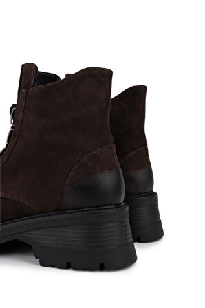 Tamer Tanca Kadın Hakiki Deri Kahverengi Nubuk Topuklu Bot 1065 3010 BN BOT SK25-26 KAHVE NBK