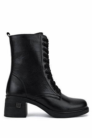 Tamer Tanca Kadın Hakiki Deri Siyah Deri Topuklu Bot 1065 3455 BN BOT SK25-26 SIYAH DR