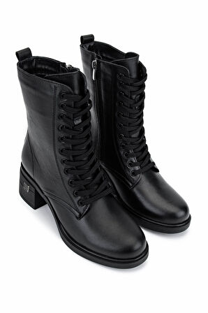 Tamer Tanca Kadın Hakiki Deri Siyah Deri Topuklu Bot 1065 3455 BN BOT SK25-26 SIYAH DR