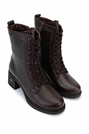 Tamer Tanca Kadın Hakiki Deri Kahverengi Topuklu Bot 1065 3455 BN BOT SK25-26 KAHVE DR