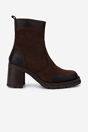 Valmenti Kadın Hakiki Deri Kahverengi Nubuk Topuklu Bot 324 7988 BN BOT SK25-26 KAHVE NBK