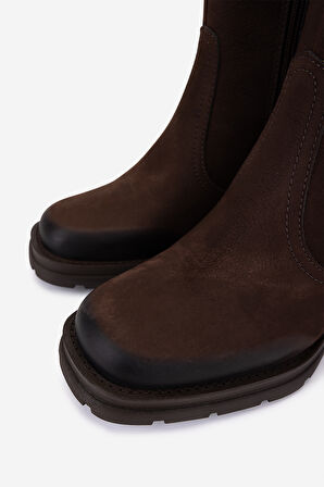 Valmenti Kadın Hakiki Deri Kahverengi Nubuk Topuklu Bot 324 7988 BN BOT SK25-26 KAHVE NBK