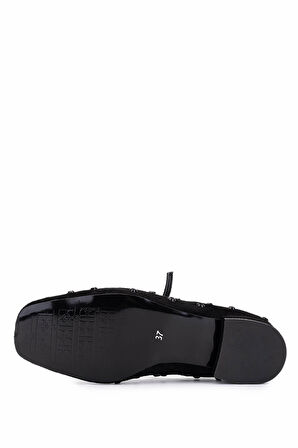 Tamer Tanca Kadın Hakiki Deri Siyah Babet Ayakkabı 735 8351 BN AYK SK25-26 SYH KDF/SYH TAS