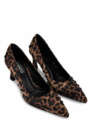 Tamer Tanca Kadın Saten Leopar Topuklu Ayakkabı 735 8779 BN AYK SK25-26 LEOPAR