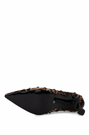 Tamer Tanca Kadın Saten Leopar Topuklu Ayakkabı 735 8779 BN AYK SK25-26 LEOPAR