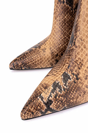 Tamer Tanca Kadın Hakiki Deri Naturel Yılan Topuklu Bot 735 8793 BN BOT SK25-26 NATUREL YLN BSK