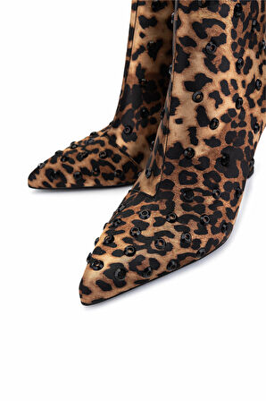 Tamer Tanca Kadın Saten Leopar Topuklu Bot 735 8794 BN BOT SK25-26 LEOPAR