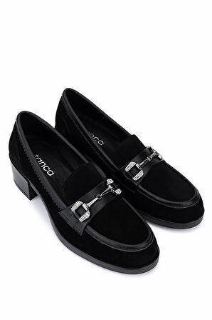 Tamer Tanca Kadın Hakiki Deri Siyah Süet Makosen Ayakkabı 488 1385 BN AYK SK25-26 SYH SUET/DR