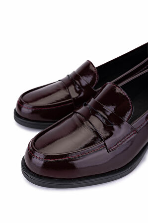 Tamer Tanca Kadın Hakiki Deri Bordo Rugan Makosen Ayakkabı 488 3632 BN AYK SK25-26 BORDO KRSK RGN